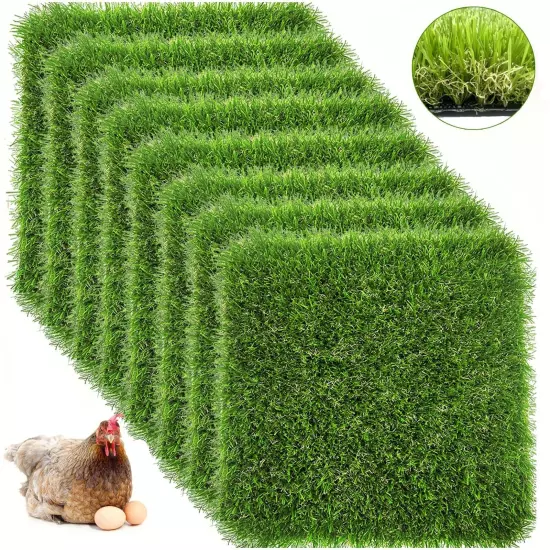 8 Pack Washable Chicken Nesting Box Pads for Laying Eggs, Artificial Grass Ne...