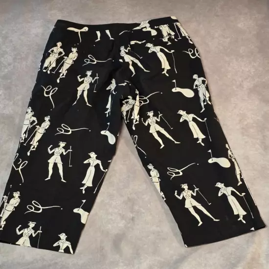 Women's Adidas Size 8 Black Cream Cropped Golf Pants Vintage style Golfer Print