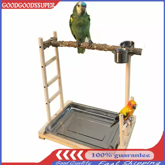 49*37*59cm Wood Bird Stand Large Parrot Perch Playstand w/Steel Tray 2*Bowl USA