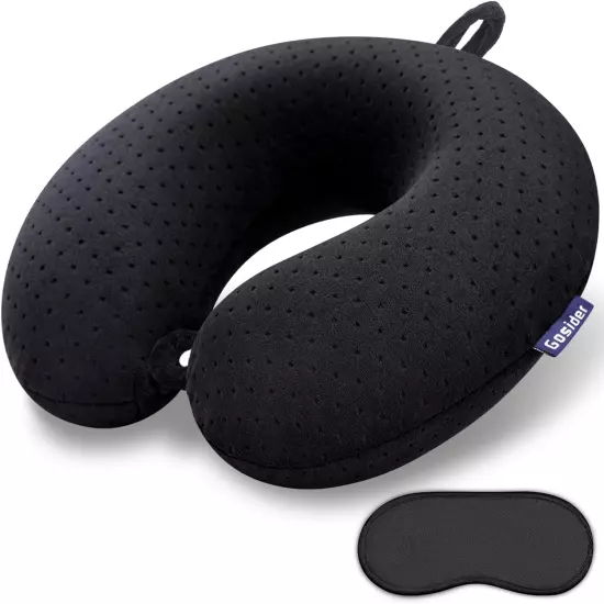 Black Travel Neck Pillow Memory Foam Airplane Pillow for Neck and Head Support S