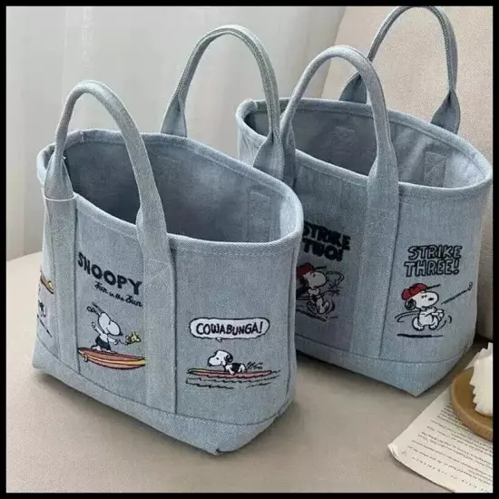 Cartoon Snoopy Embroidered Canvas Bag: Large Capacity, Portable, Handheld