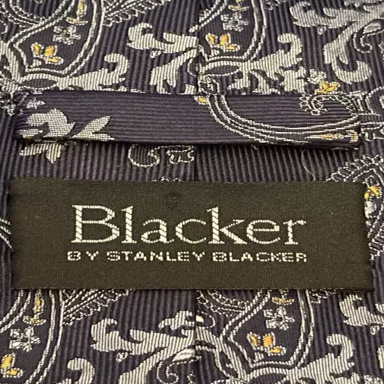 Blacker By Stanley Blacker Hand Made Blue Gold 100% Silk Made In China