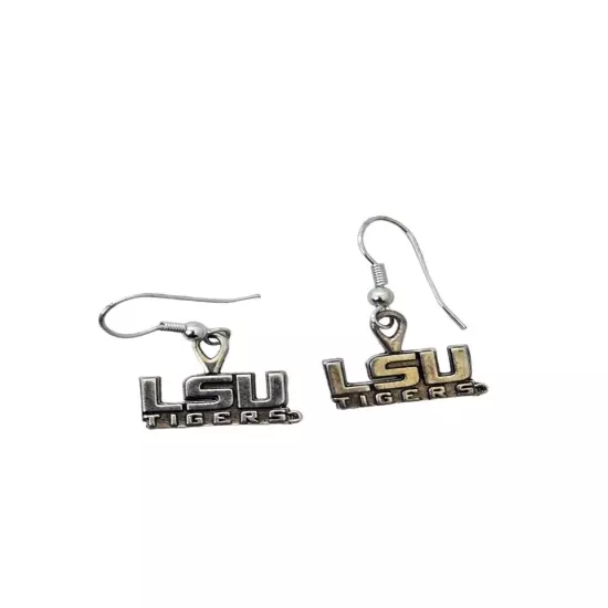 LSU Tigers Silver Colored Hook Dangle Earrings