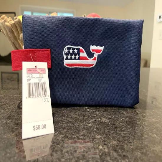 Vineyard Vines Toiletry Cosmetic Bag Canvas Dopp Kit Red White Blue Whale Logo