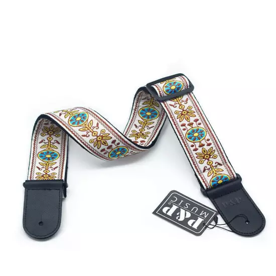 Guitar Bass Belt Embroidered Guitar Strap Leather End for Bass/Acoustic/Electric