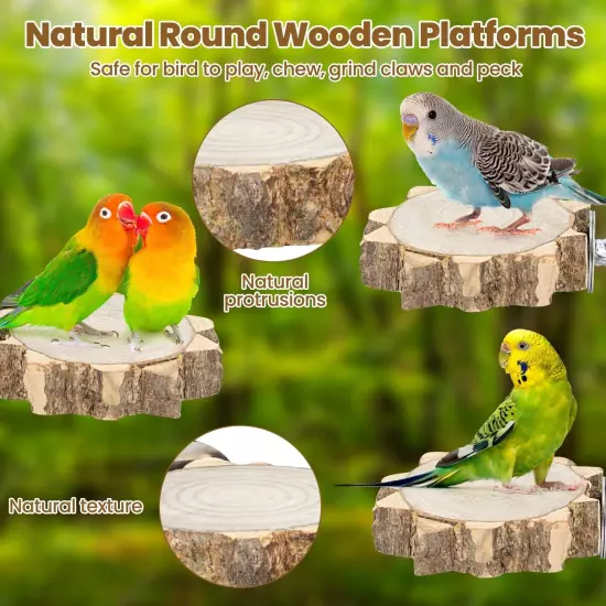 3PCS Bird Perch Natural Round Wooden Platform Parrot Perch Standing Branch fo...