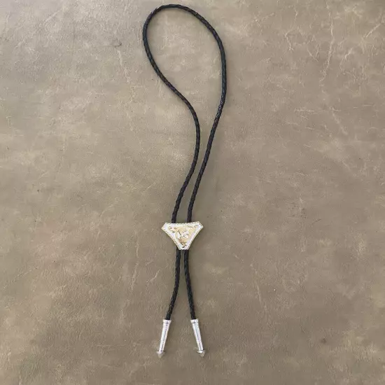 Vintage Leather Cord with Metal Tips Bolo Tie