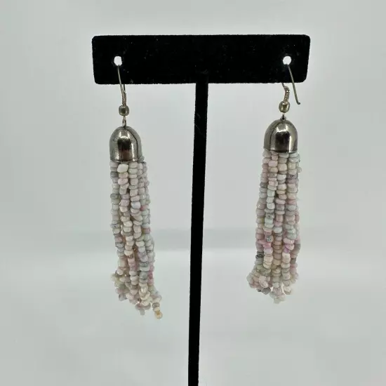 Womens Earrings White Pink Beaded Fringe Dangle Western Boho Costume Fashion