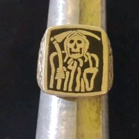 Vintage Biker Ring 1985 G&S Grim Reaper Silver Tone Size 9 Rare Black 80's