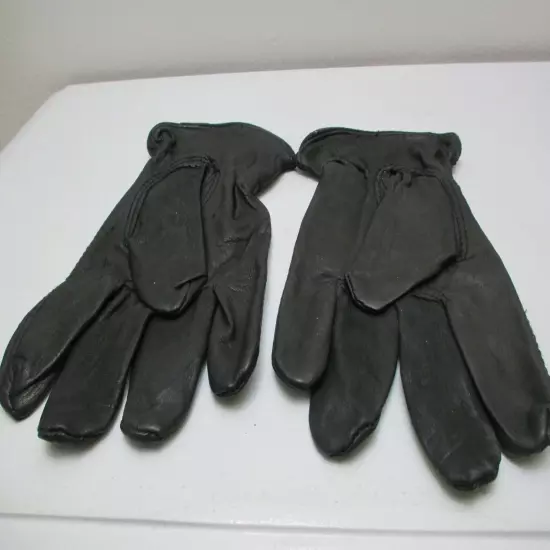 Men's Black Calf Skin Leather Gloves w Cinched Wrists Size Medium NEW