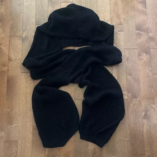 Killstar Helsinki Hooded Scarf Black Knit Long 