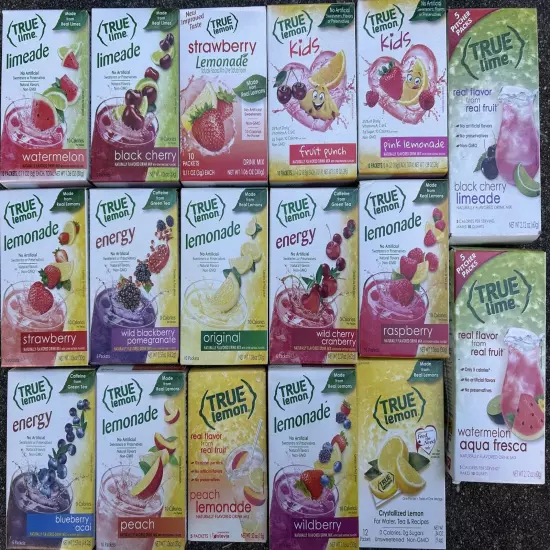 100 Packets True Lime/Lemon Black Cherry Limeade And Original Lemonade Drink Mix