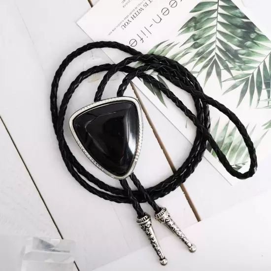 Vintage Western Cowboy Black Stone Bolo Tie for Men