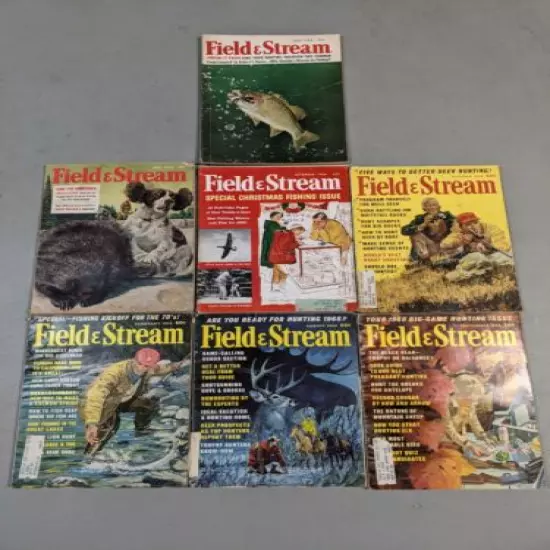 7 Vintage Field & Stream Magazines 1958-70 Hunting Fishing Great Vintage Ads