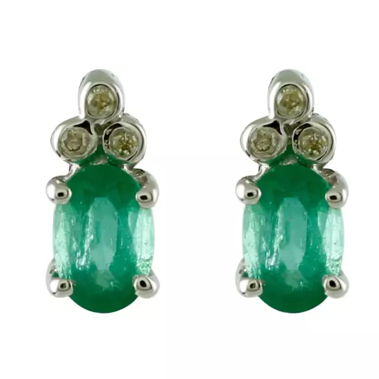 Gift For Her 925 Sterling Silver Emerald Gemstone Indian Jewelry Stud Earrings