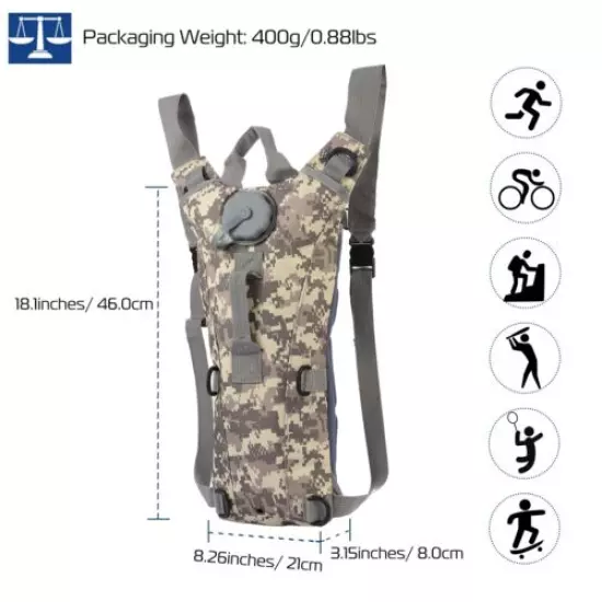 3L Water Bladder Bag Tactical Military Hiking Cycling Hydration Backpack Outdoor