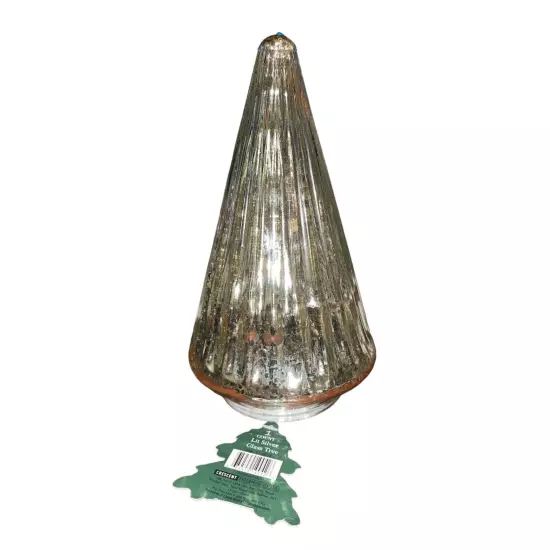 Christmas Mercury Pleated Glass Tabletop Light Up Tree Figurine Table Lamp Decor