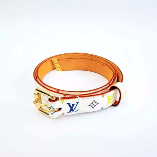 LOUIS VUITTON Belt M9272U Santur Carre Monogram Multicolor White PVC Auth YK551