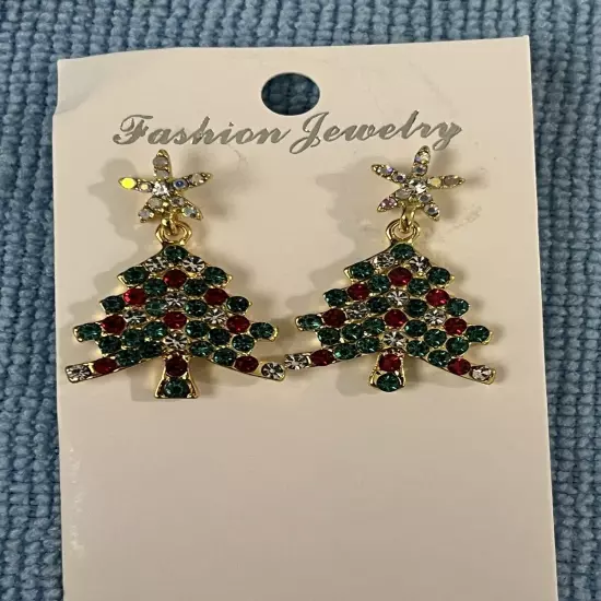 Cute Pierced Earrings Christmas Tree Jewelry Rhinestones & Sparkles