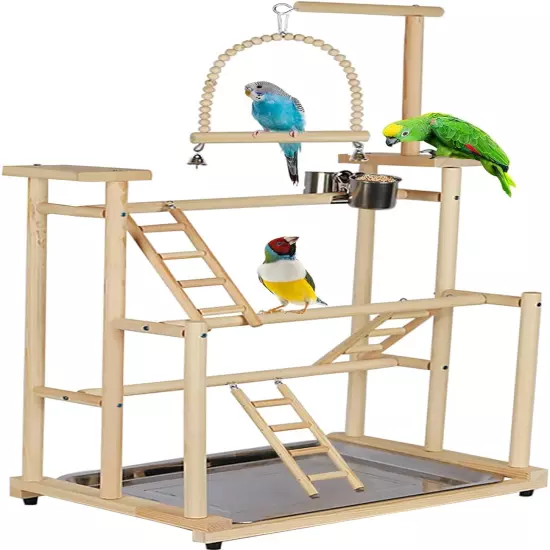 3 Layers Wood Bird Playground Large Parrot Playstand Bird Perch Stand Bird Gym P