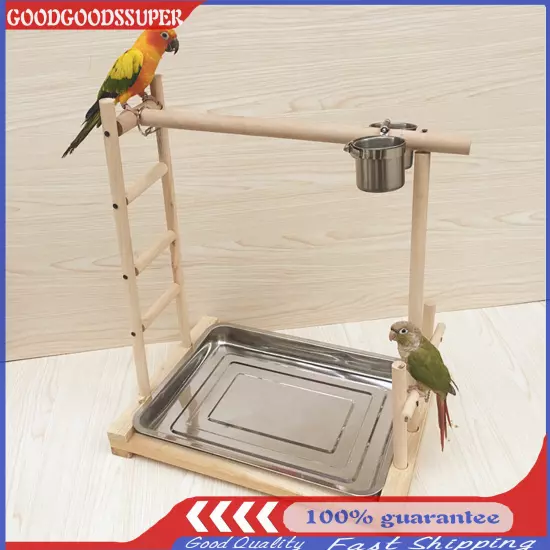 49*37*59cm Wood Bird Stand Large Parrot Perch Playstand w/Steel Tray 2*Bowl USA