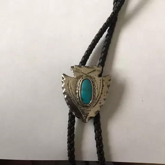 Western Style Bolo Tie ! Leather W/metal Shaped Arrowhead , turquoise Style