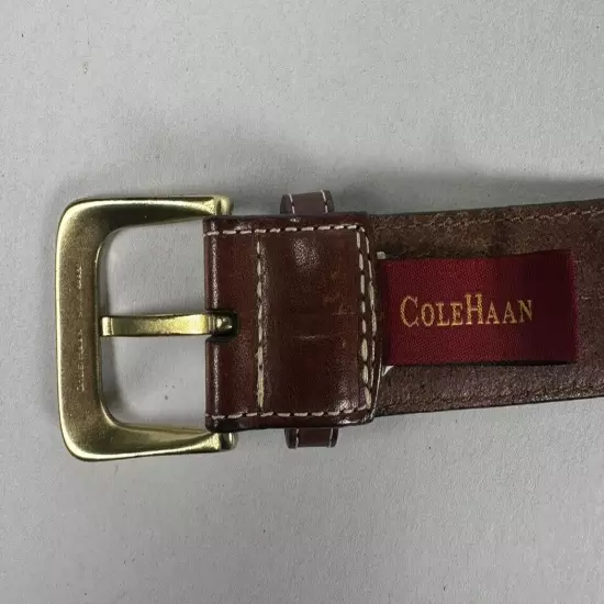 Cole Haan Brown Genuine Leather Dress Belt Men's Size 34/85 Solid Brass Buckle