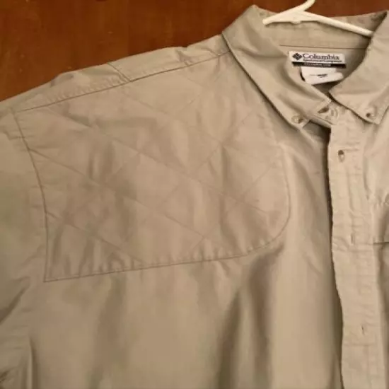 COLUMBIA Shooting HUNTING Shirt Right Shoulder Heavy Cotton Khaki MENS SIZE L