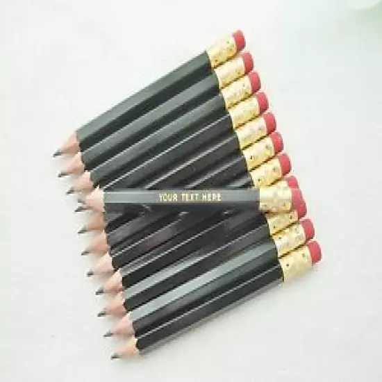 72 "Black" Personalized Golf Pencils w/Erasers