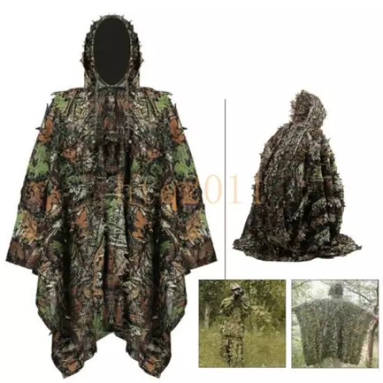 Camo 3D Tactical Leafy Clothes Jungle Woodland Hunting Ghillie Suit Poncho Cloak