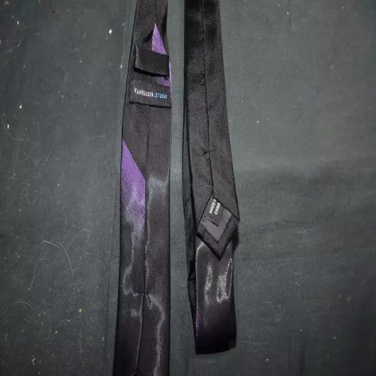 Van Heusen Skinny Black Tie with Purple Stripe