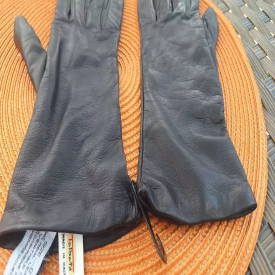 Talbots Women's Black Leather Gloves Cashmere lined Size 8 Made in Italy NWT