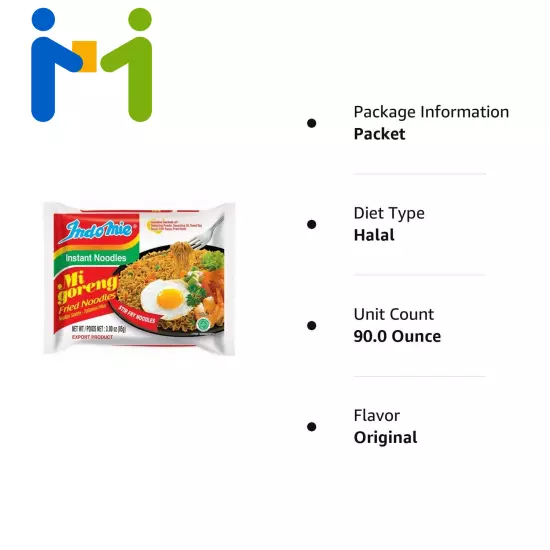 Indomie Mi Goreng Instant Stir Fry Noodles, Halal 3 Ounce (Pack of 30) 