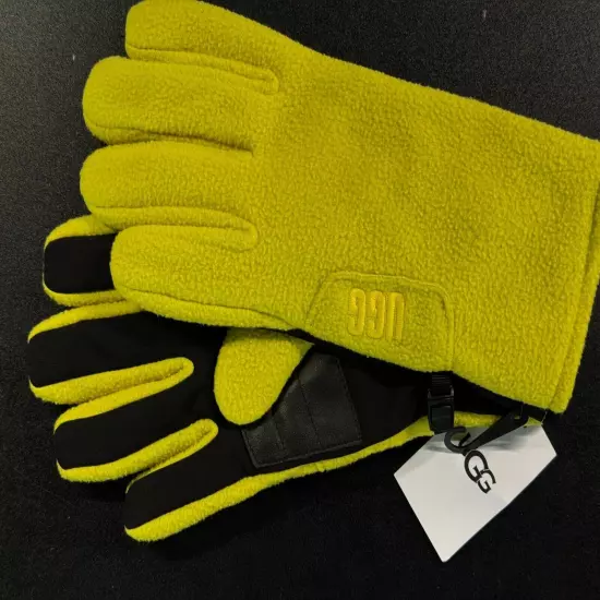 UGG AUSTRALIA mens Chartreuse Relish Fleece Leather Palm Patch Gloves NWT L/XL