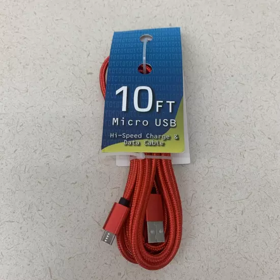 NEW 10ft Data Quick Charge Cord USB to Micro Red Braided Cable Smartphone