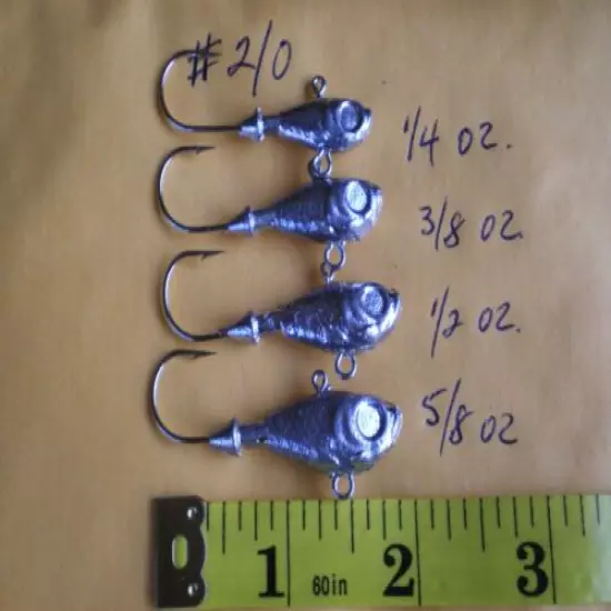 48 PCS. ULTRA MINNOW JIG LURE 5/8,1/2,3/8,1/4 OZ #2/0 WITH TWO EYES/UNPTED 12 EA