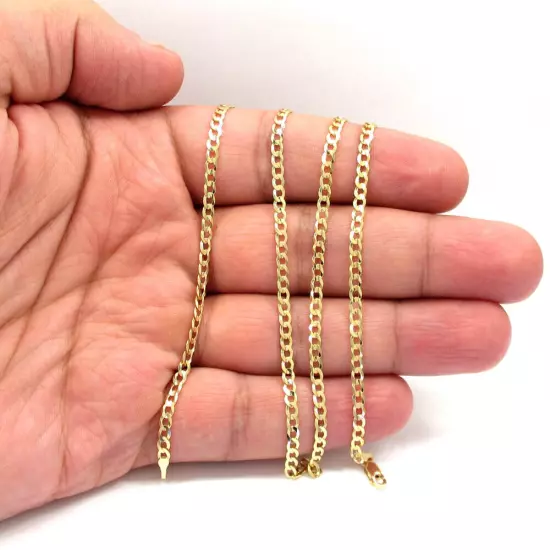 18K Solid Gold Cuban Link Chain Necklace Men Women 2.5mm 30"