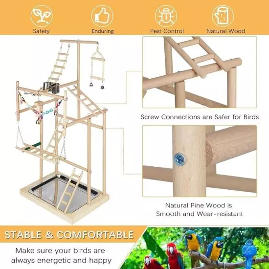 Pet Parrot Playstand Parrots Bird Playground Bird Play Stand Wood Perch Gym Play