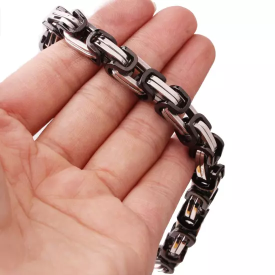 4/6/8mm Mens Womens Silver Gold Black Stainless Steel Byzantine Chain Bracelet