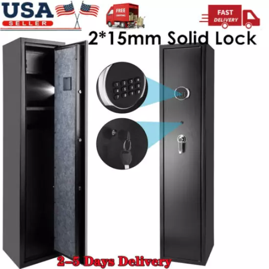 5 Gun Rifle Storage Wall Safe Box Security Cabinet Electronic Dual Lock Steel