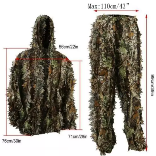 3D LEAF CAMO GHILLIE SUIT LEAF CAMOUFLAGE HUNTING CLOTHING JACKET &TROUSERS SET