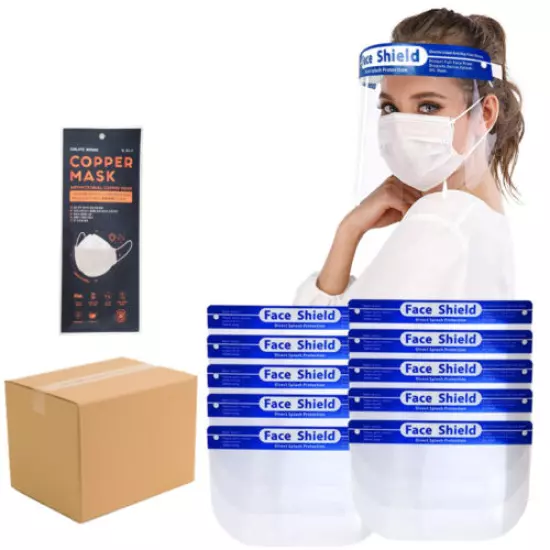 240 PK Safety Full Face Shield Reusable Clear Washable Anti-Splash + 1 Free Mask