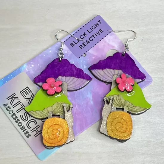 Mushroom Earrings - Blacklight Neon Colorful Festival Rave Handmade