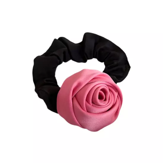 HairBand Silk Satin Rose Flower Ponytail Elastic Rope Ring Handmade Accessories