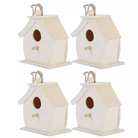 4Pcs Mini Wooden Bird House Hanging Birds Nests Ornaments For Outdoor Garden