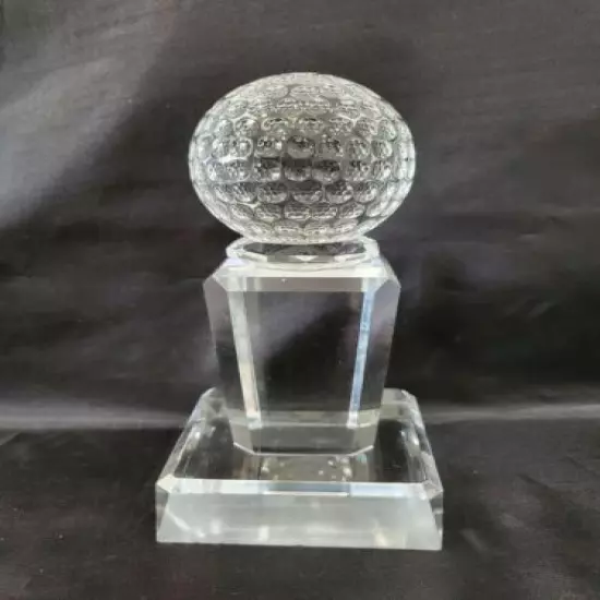 Crystal Glass Golf Ball On Glass Base a Truly Magnificent Paperweight or Trophy