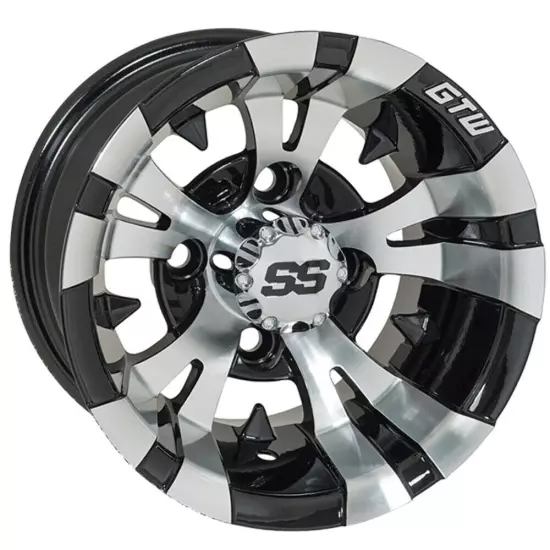 Set of 4 GTW 12" Vampire Black/Machined Lifted Golf Cart Wheels on 23" Mud Tires