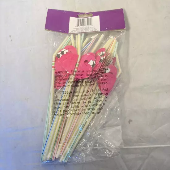 PINK FLAMINGO STRIPED Hawaiian LUAU Party Drinking STRAWS 18 COUNT NEW