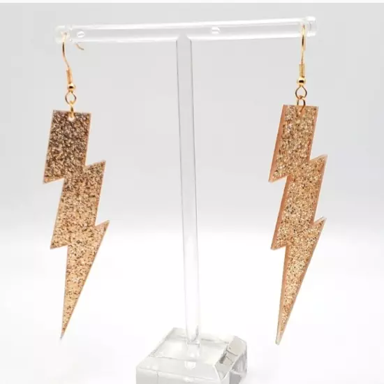 Gold Glitter Lightening Bolt Acrylic Dangle Earings