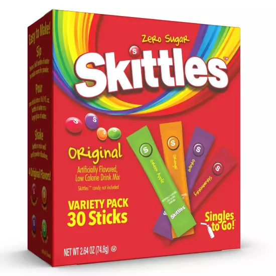 Skittles Singles to Go Variety Pack, Powdered Drink Mix, Zero Sugar 30 ct